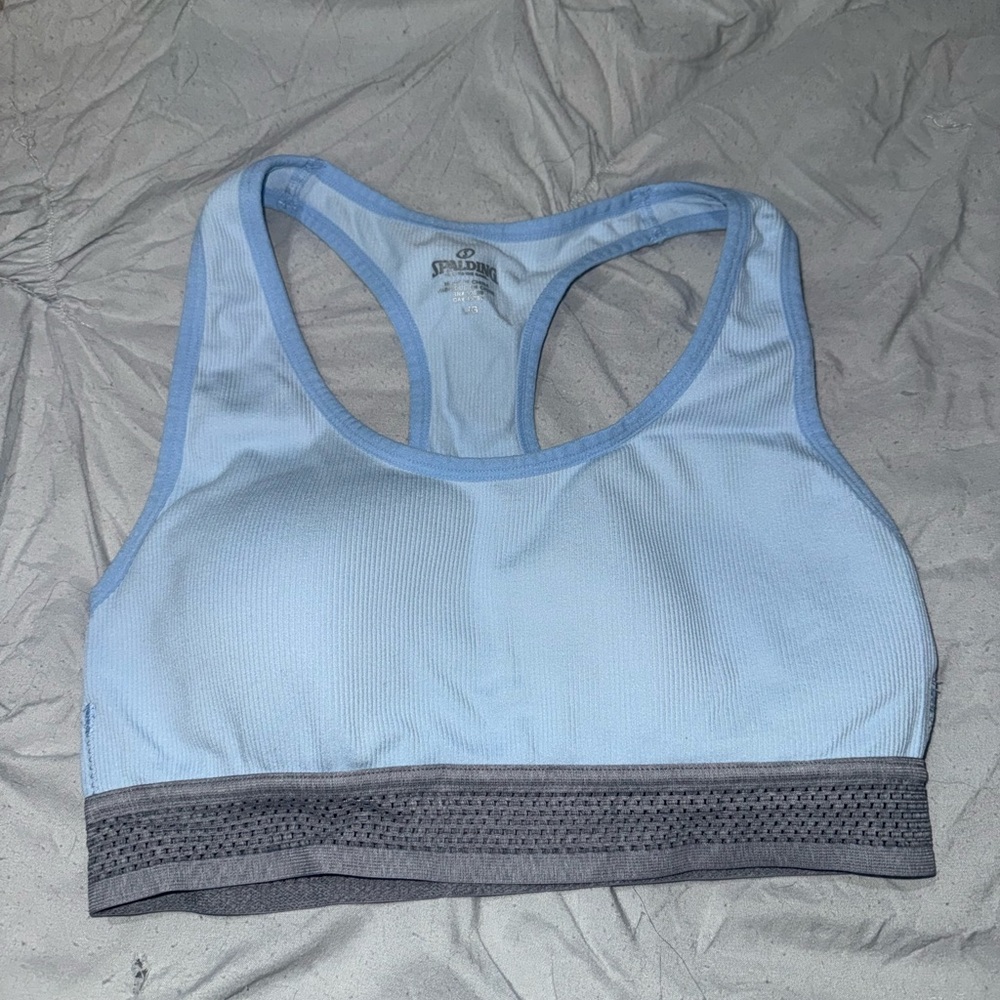 Spalding Light Blue Racerback Sports Bra with Gray Support Band